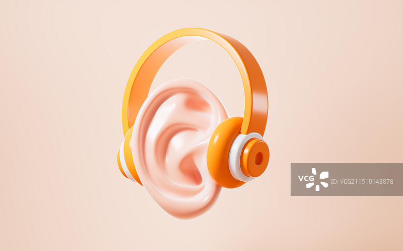 人类耳朵和耳机3D渲染图片素材