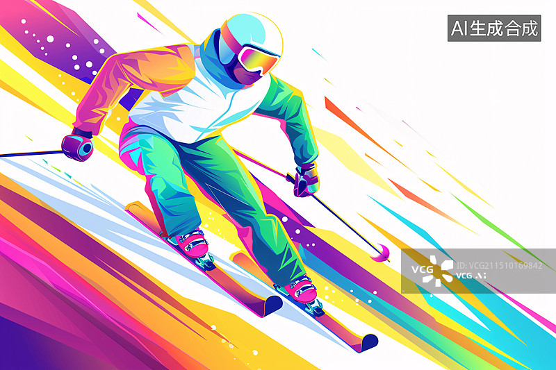 【AI数字艺术】运动员冬季户外滑雪训练比赛竞技运动会插画图片素材