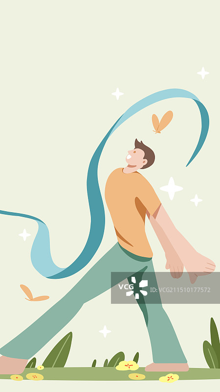 草坪上跳舞运动的年轻男孩图片素材