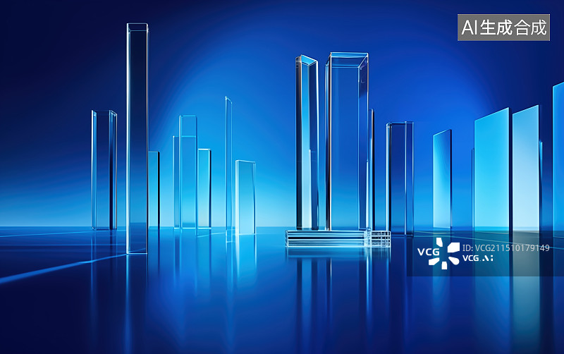 【AI数字艺术】蓝色玻璃图片素材