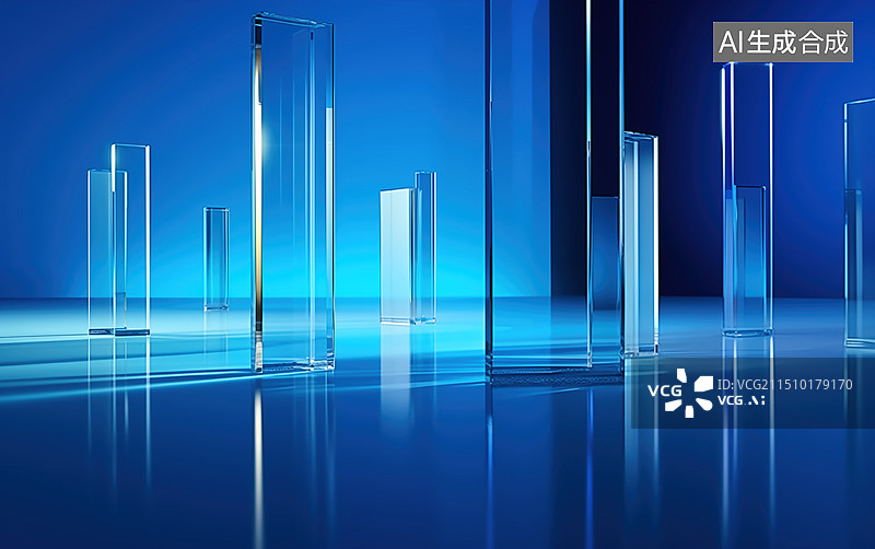 【AI数字艺术】蓝色玻璃图片素材