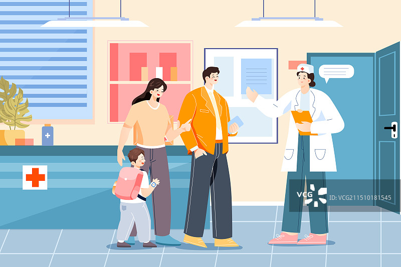 卡通儿科骨科家人亲子家庭意外医疗保险住院医疗健康中国医师节医生团队科研筛查体检疾病生活渐变矢量插画图片素材