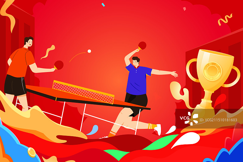 卡通奥运会比赛冠军奖杯金牌体育竞技项目乒乓球田径运动健身美食餐饮饮食均衡营养健康运动生活渐变矢量插画图片素材