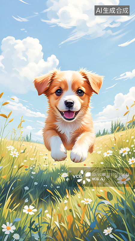 【AI数字艺术】草地上的狗狗插画图片素材