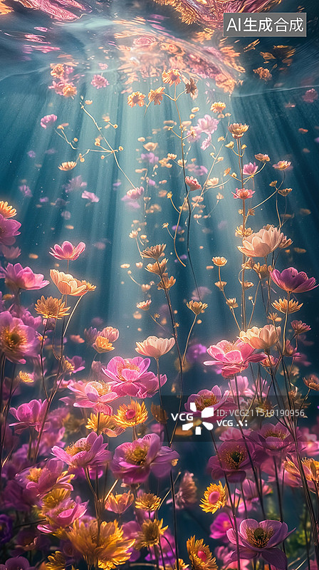 【AI数字艺术】水下盛开的花朵图片素材