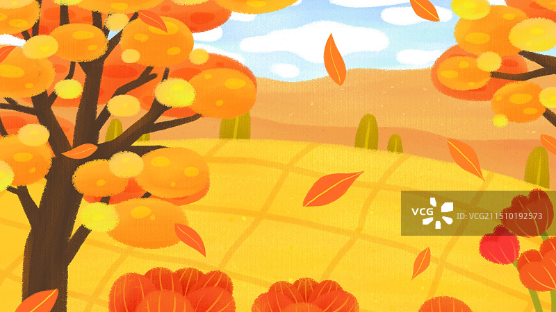 秋天风景插画图片素材