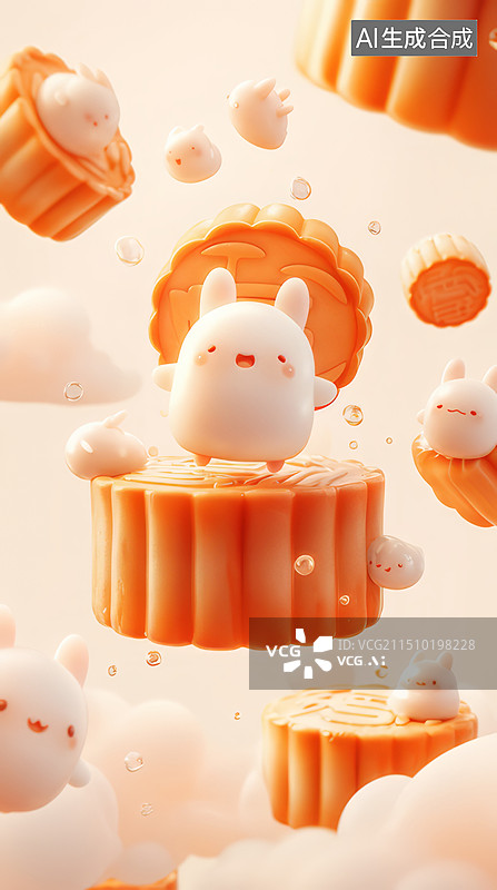 【AI数字艺术】中秋节海报设计，有美丽的月饼，灯笼和兔子图片素材