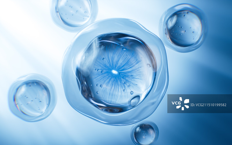 蓝色细胞结构生物科技概念3D渲染图片素材