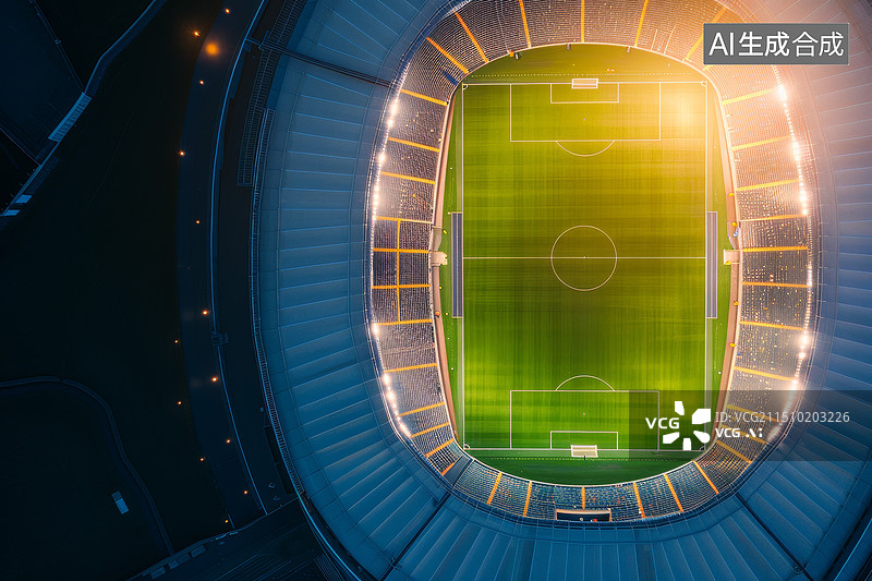 【AI数字艺术】夜间灯光照明的足球场图片素材