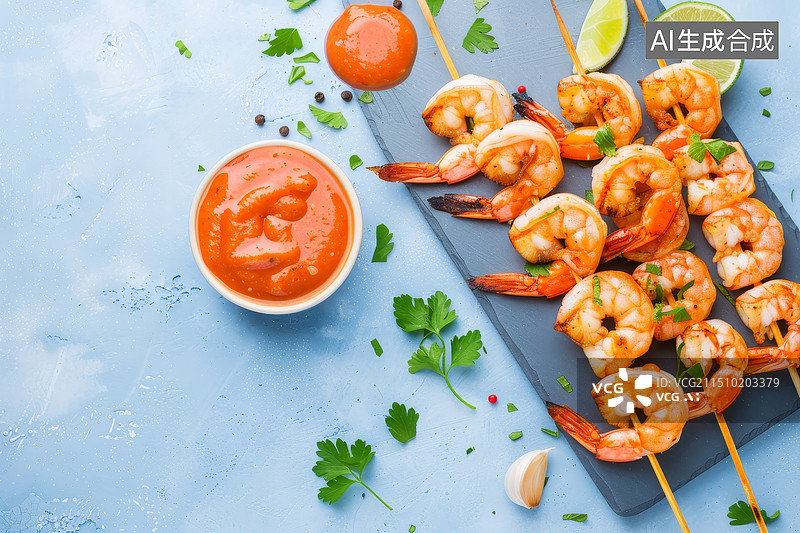 【AI数字艺术】烤虾串配番茄酱图片素材