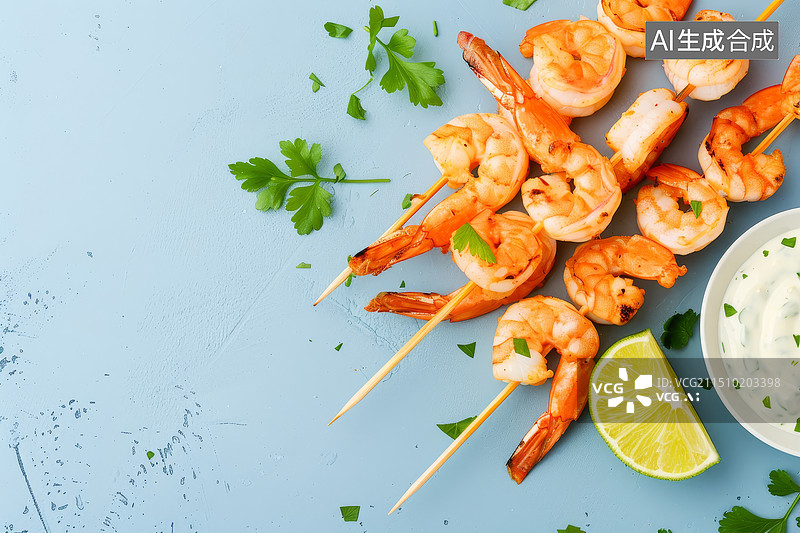 【AI数字艺术】烤虾串配番茄酱图片素材