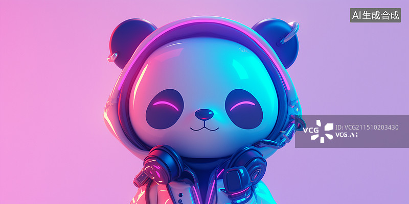 【AI数字艺术】可爱发光国宝大熊猫玩具模型3D卡通立体插画图片素材