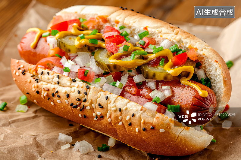 【AI数字艺术】芝士热狗配料丰富图片素材