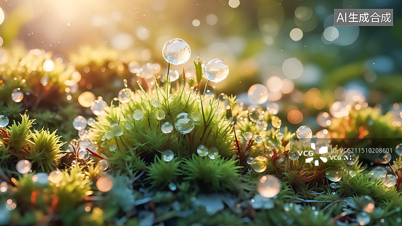 【AI数字艺术】春天苔藓植物生长图片素材