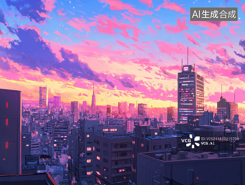 【AI数字艺术】科技感未来城市天际线背景，金融赛博朋克科技插画图片素材