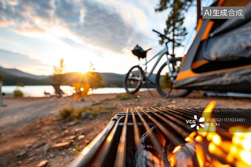 【AI数字艺术】日落时的户外露营图片素材
