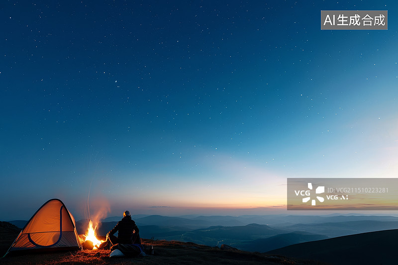 【AI数字艺术】夜空下的野营火堆图片素材