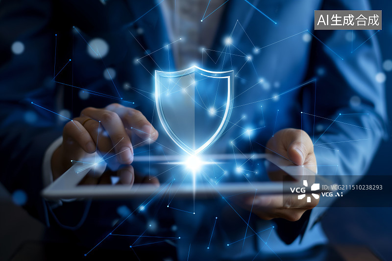 【AI数字艺术】一只手伸出去触摸具有科技感的数字锁安全图标，数字安全、网络安全、信息安全、数据安全概念图片素材