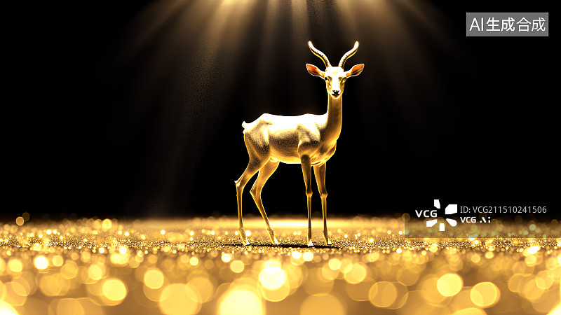 【AI数字艺术】烫金瞪眼羚图案，奔跑的羚羊金色纹理，瞪眼羚羊时尚简约奢华大气商务鎏金背景图，瞪羚企业公司概念图图片素材