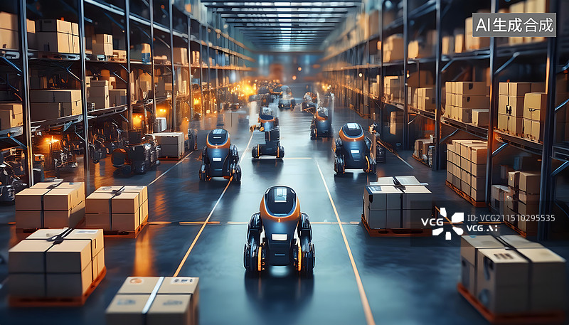 【AI数字艺术】无人仓储物流机器人智能配送图片素材