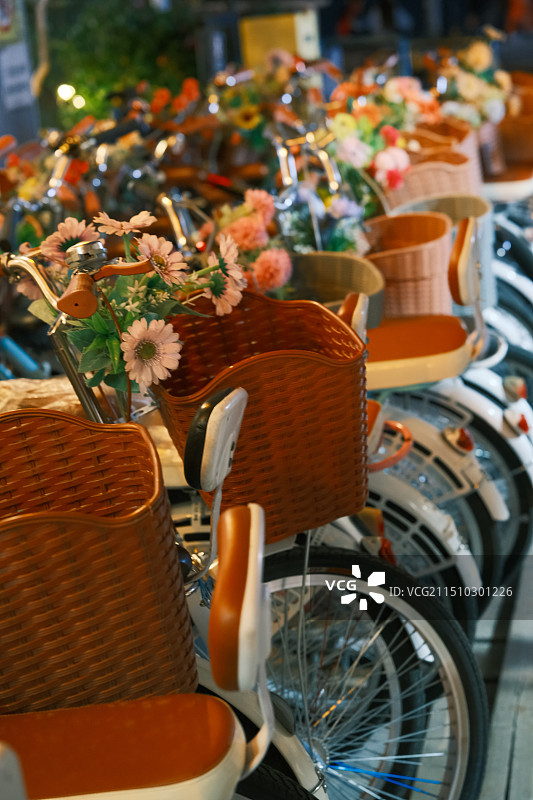 绑着花的自行车图片素材