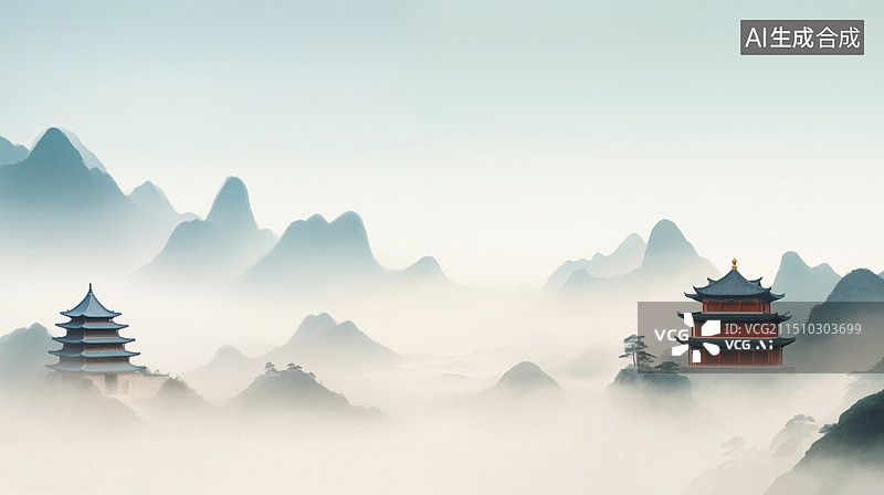 【AI数字艺术】中国传统古建筑创意壁纸图片素材