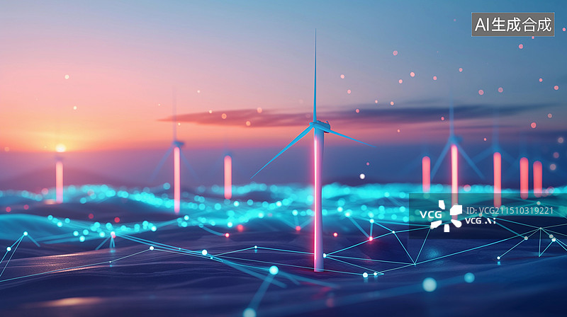【AI数字艺术】新能源科技主题海报——风力发电场图片素材
