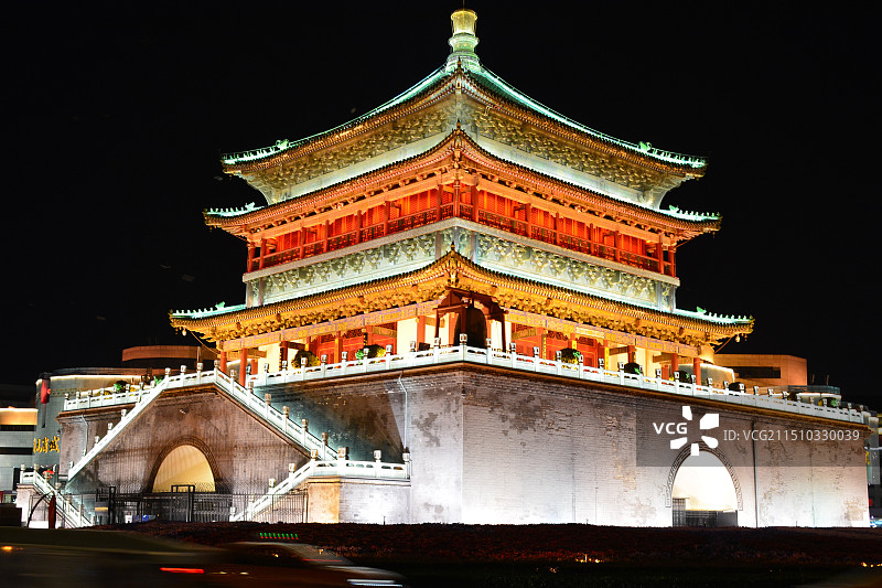 西安钟楼夜景图片素材