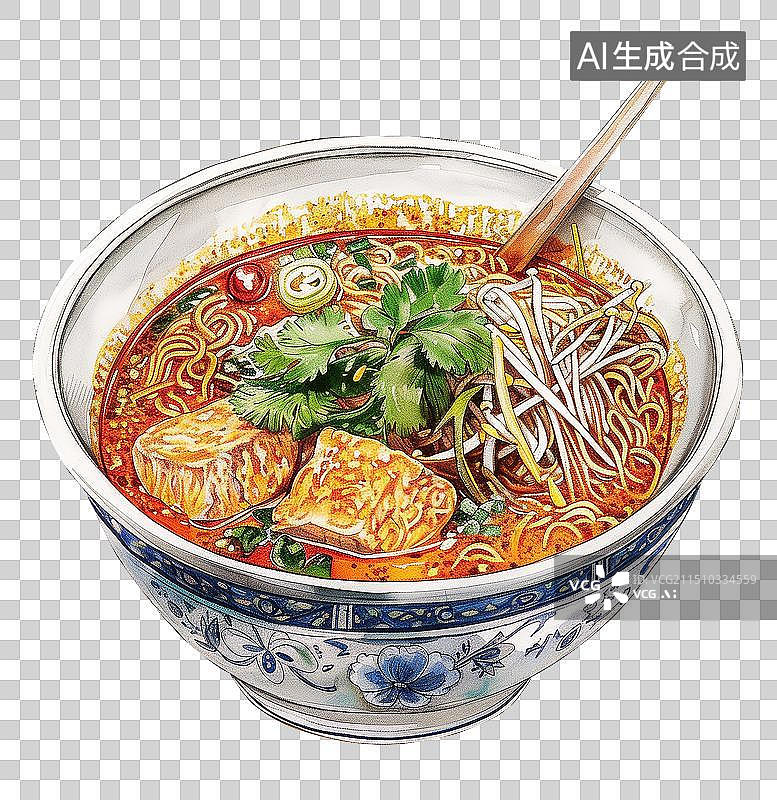 【AI数字艺术】筷子搅拌着一碗面条插画元素 西红柿鸡蛋面  一碗米粉，米线，螺蛳粉，炸酱面 热干面 担担面，麻辣小面图片素材