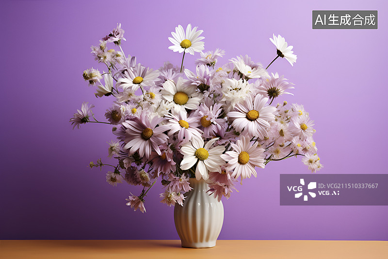 【AI数字艺术】紫色调小雏菊插花图片素材