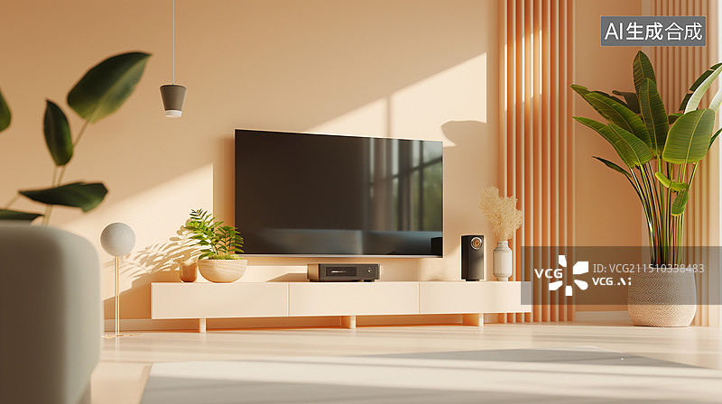 【AI数字艺术】奶油风客厅室内设计图片素材