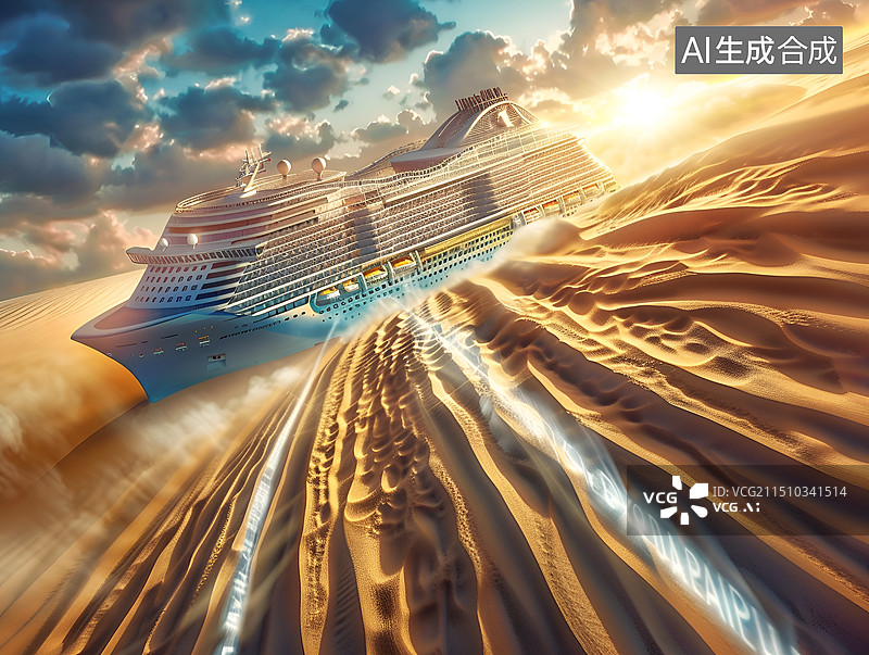 【AI数字艺术】沙漠里一艘巨大的客轮图片素材