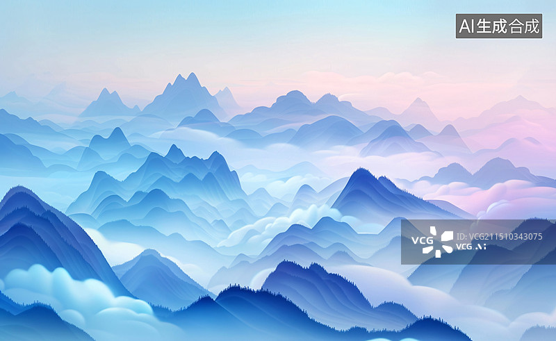 【AI数字艺术】江南山水自然风光中国风水墨风概念插图图片素材