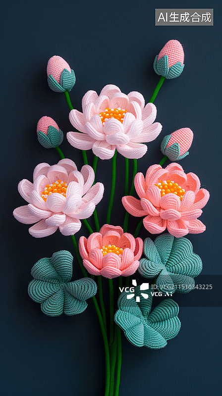 【AI数字艺术】24节气立夏海报毛毡材质风格荷花盛开插图图片素材