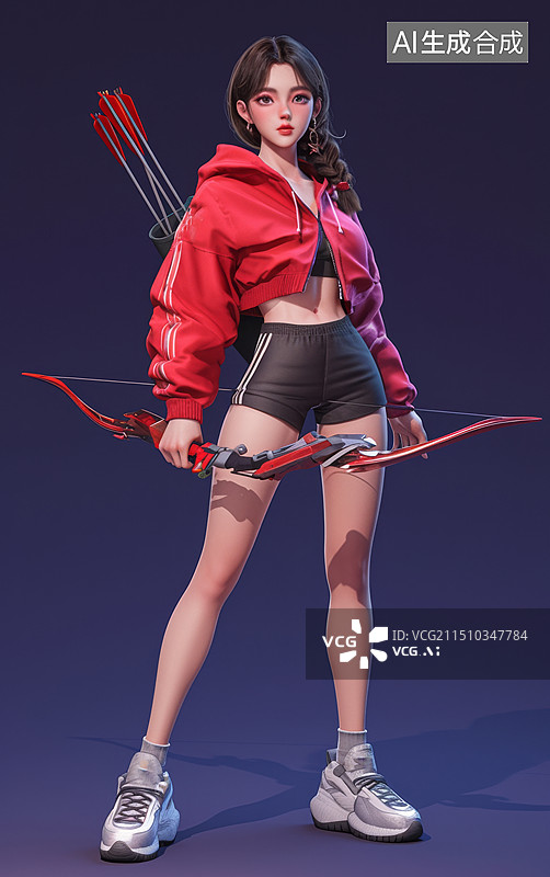 【AI数字艺术】射箭运动员体育项目3D人物插画图片素材