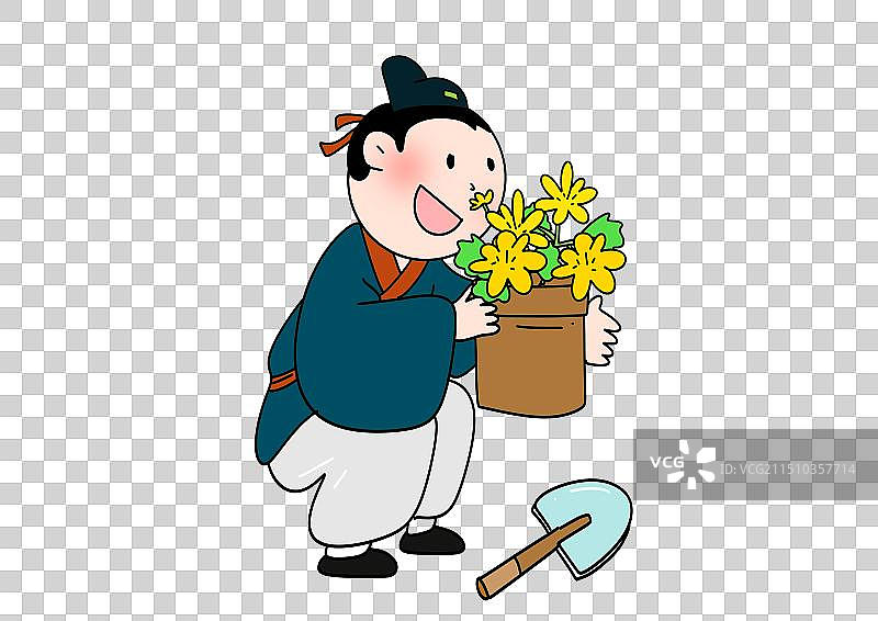 毛笔，诗人，文人，写作，书写，李白，陶渊明，卡通汉服古装古代文学人物儿童插画图片素材