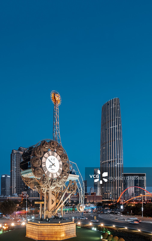 天津世纪钟广场海河城市风光夜景航拍图片素材
