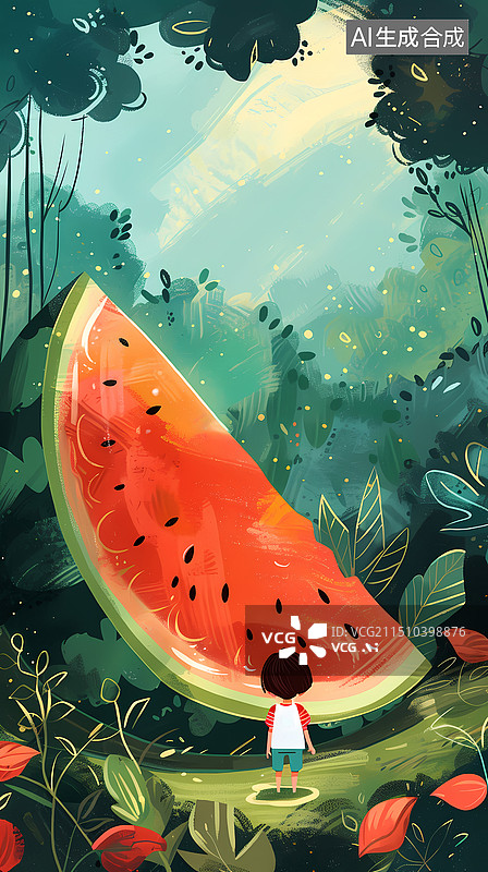 【AI数字艺术】小人国西瓜探险记图片素材