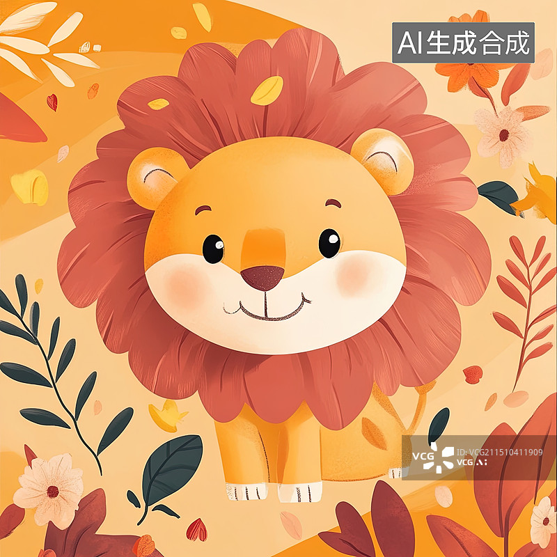 【AI数字艺术】花瓣组成的可爱的小狮子图片素材