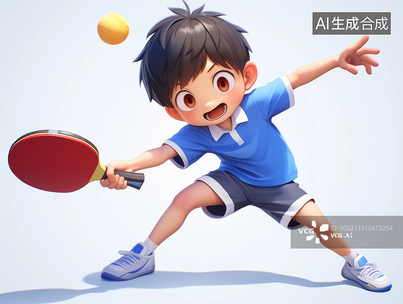 【AI数字艺术】单打乒乓球运动的体育运动员3D人物插画图片素材