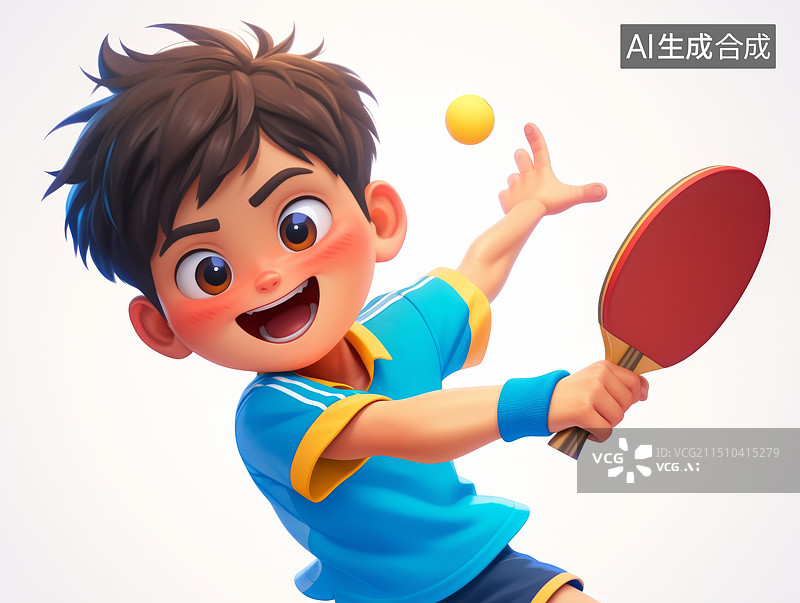 【AI数字艺术】单打乒乓球运动的体育运动员3D人物插画图片素材
