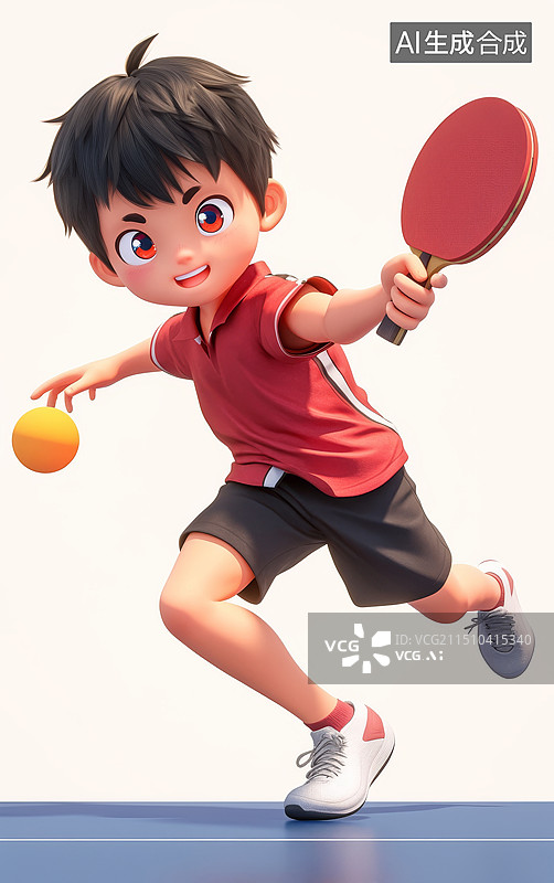 【AI数字艺术】单打乒乓球运动的体育运动员3D人物插画图片素材
