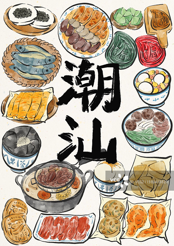 国潮风潮汕美食插画图片素材