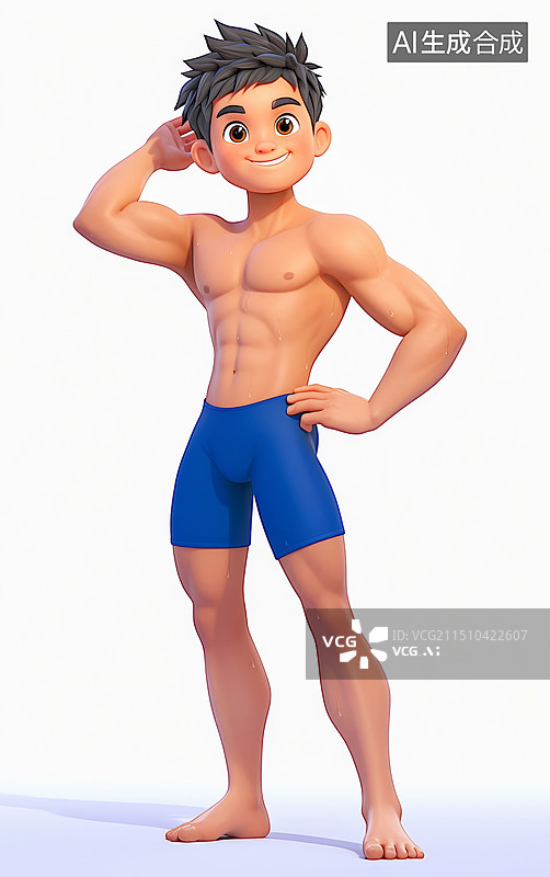 【AI数字艺术】男子跳水游泳运动员3d人物插画图片素材