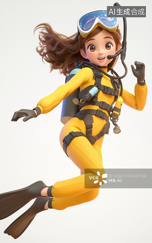 【AI数字艺术】潜水极限运动潜水员3D人物插画图片素材
