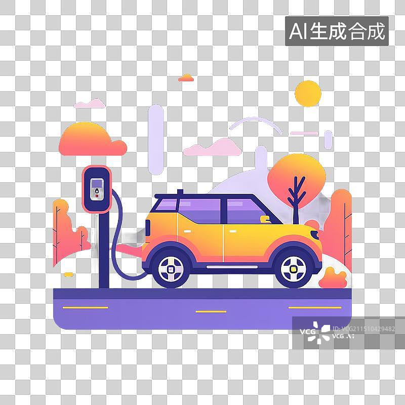【AI数字艺术】插画 电车充电 充电桩图片素材