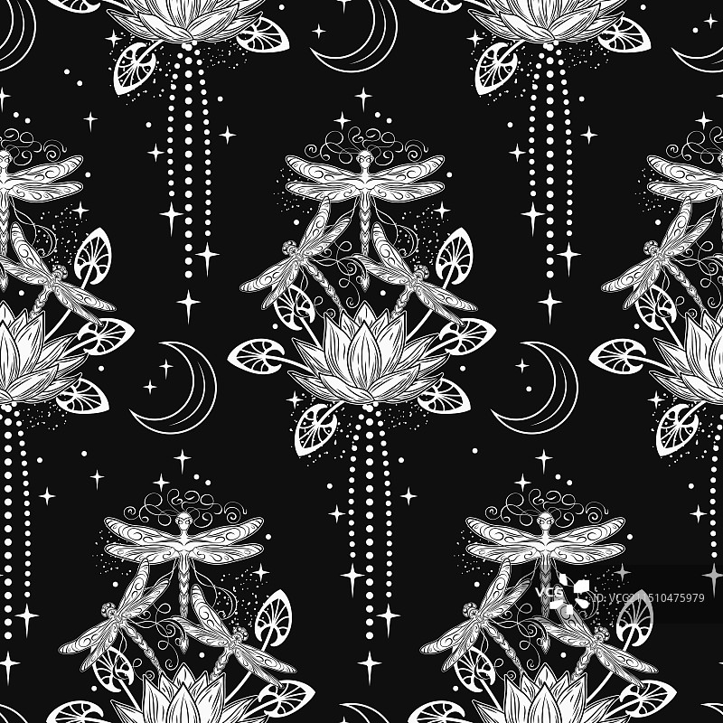 神秘莲花蜻蜓小精灵图案图片素材