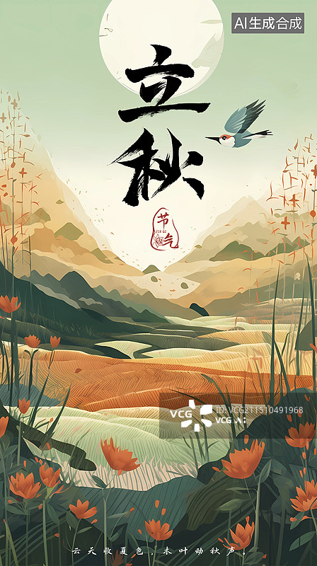 【AI数字艺术】立秋节气插画海报图片素材