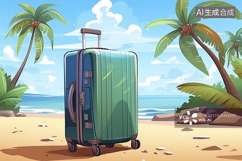 【AI数字艺术】节假日热带海岛旅游插画图片素材