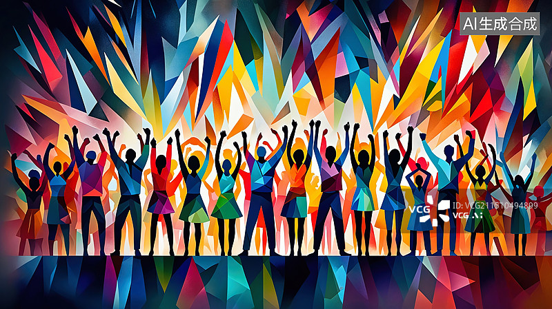 【AI数字艺术】抽象画中欢聚的人群图片素材
